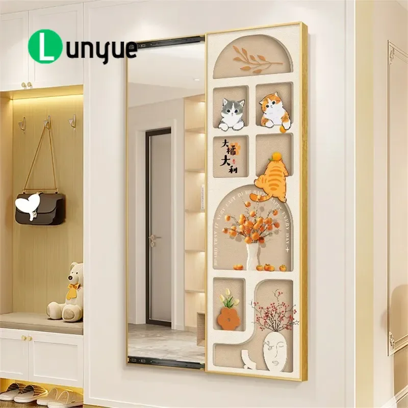 Cream Style Hidden Full Body Mirror Wall Painting Push Pull Invisible Fitting Mirror for Bedroom Decor Space Saving Wall Art
