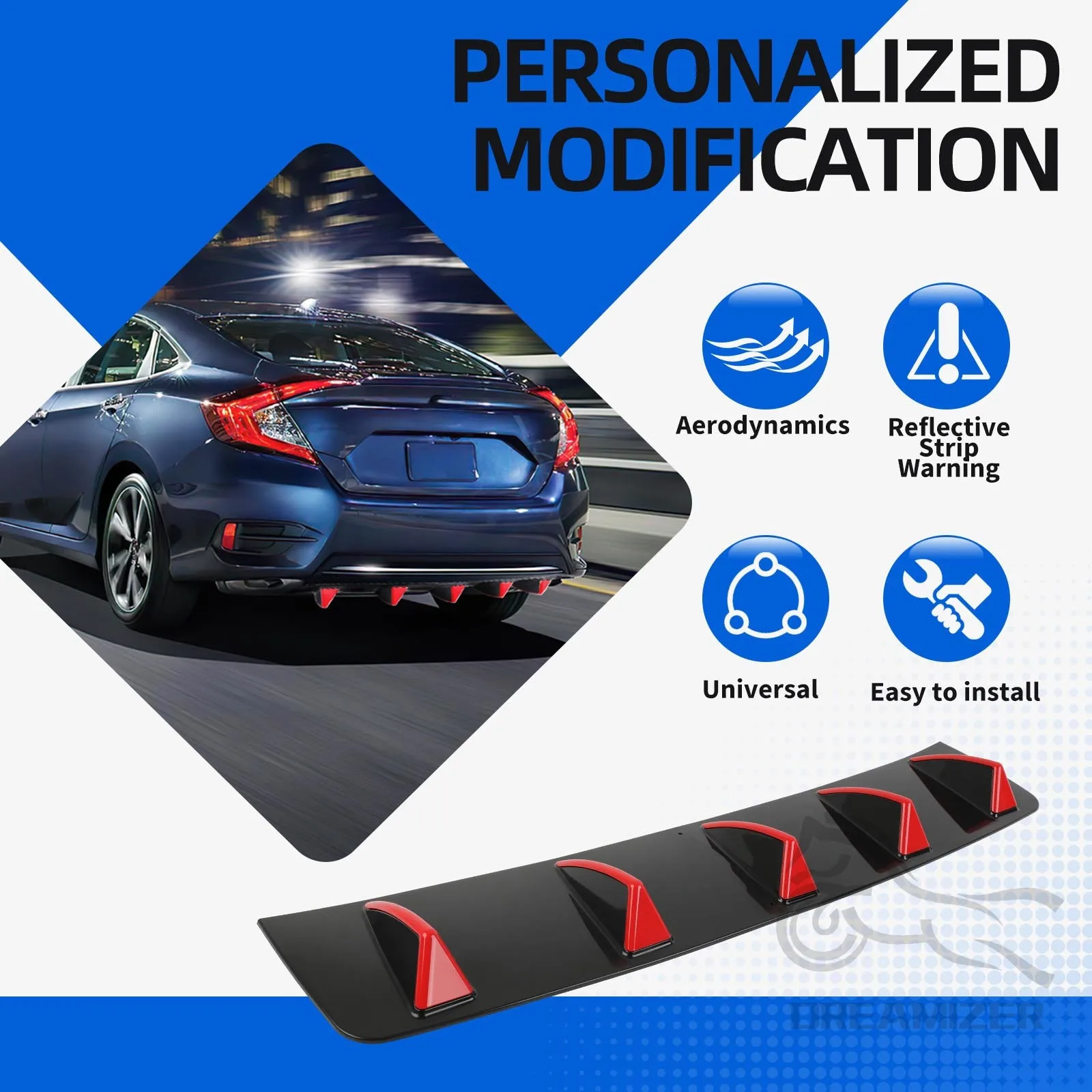 Universal Black Blue Red Shark Fin Three-Section 5-Fin Car Rear Bumper Lip Diffuser Universal Spoiler A Body Kit For Honda