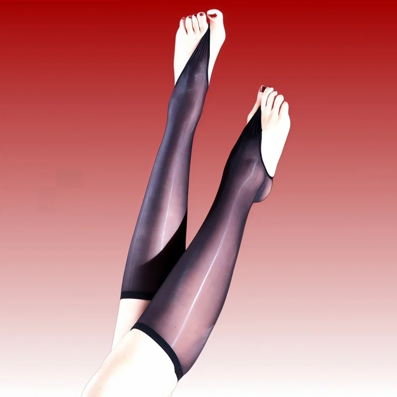 Black Purple Nude White Open Toes High Heel Socks Oil Shiny Stretchy Nylon Calf Socks For Women Girls 3 Denier Sheer Hosiery