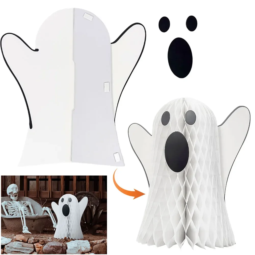 

Halloween Desktop Ghost Decor Paper Tabletop Honeycomb White Ghost Ball Decor Photo Props Cute Ghost Statue for Carnival Decor