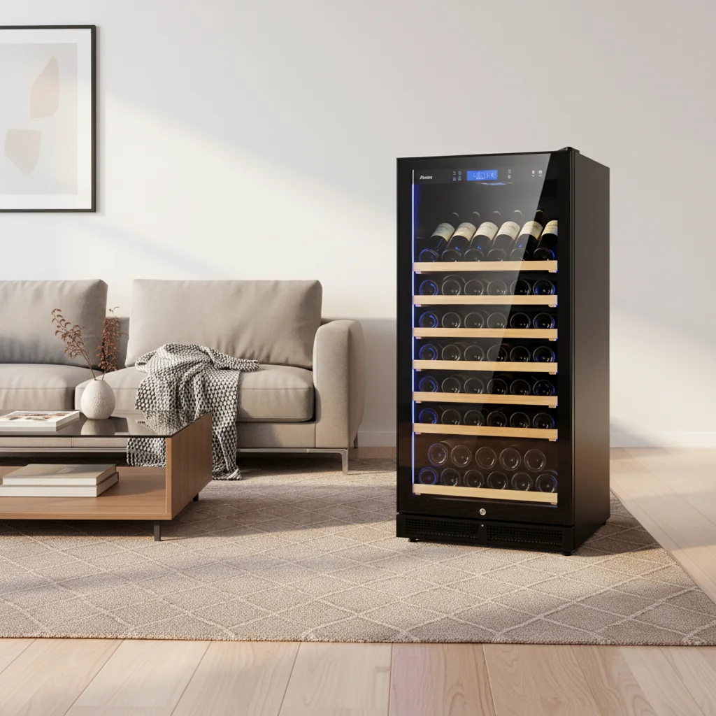

228L 80 Bottles Wine Cooler Small Electric Wine Refrigerator Red Compressor Vertical Hotel
