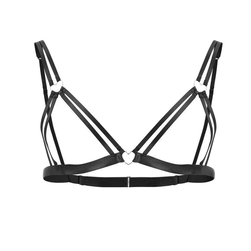 Men Sexy Bras Fetish Style Heart-Shaped Metal Ring Underwear Hollow Perspective Sissy Lingerie Straps Adjustable Exotic Bra