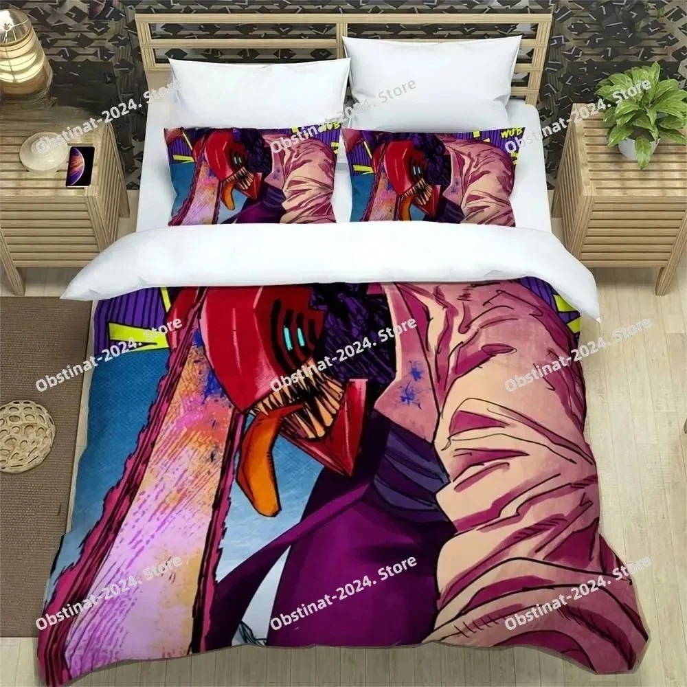 

3D Fashion Anime Chainsaw Man Bedding Set Printed Bed Set Duvet Cover Sheet Pillowcase Bed Soft Quilt Cover Full Queen King Size