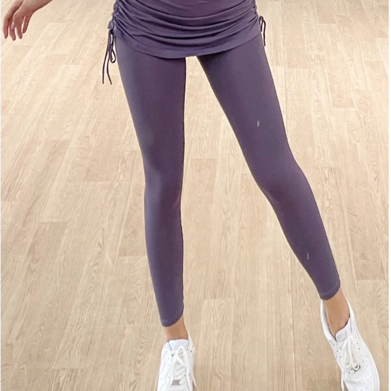 Dames 2-in-1 Athleisure-legging Hoge taille Trekkoord aan de zijkant Fitness Workout Yogabroek en rok Valse tweedelige loungewear-legging