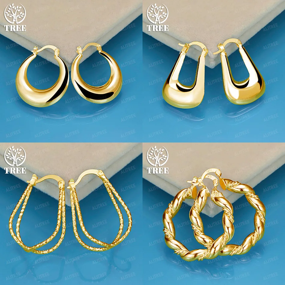 

18K Gold Moon U-Shape Double Line Twisted Round Hoop Earrings Women Wedding Party High Quality Jewelry Gift Accessories