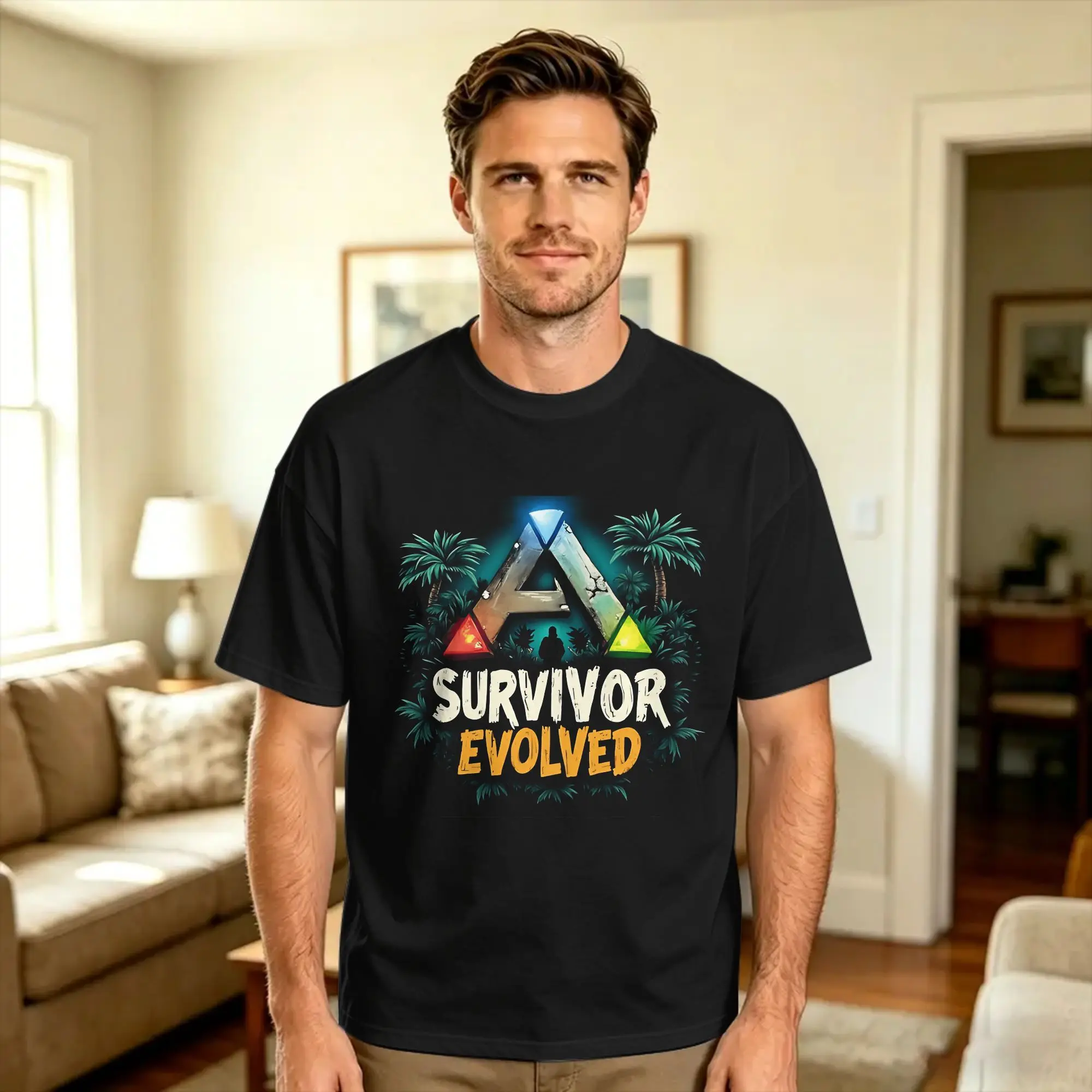 T-Shirt Survivor Evolved Ark, T-Shirts Vintage de plage, T-Shirt Hippie en coton pour hommes, vêtements avec Logo personnalisé