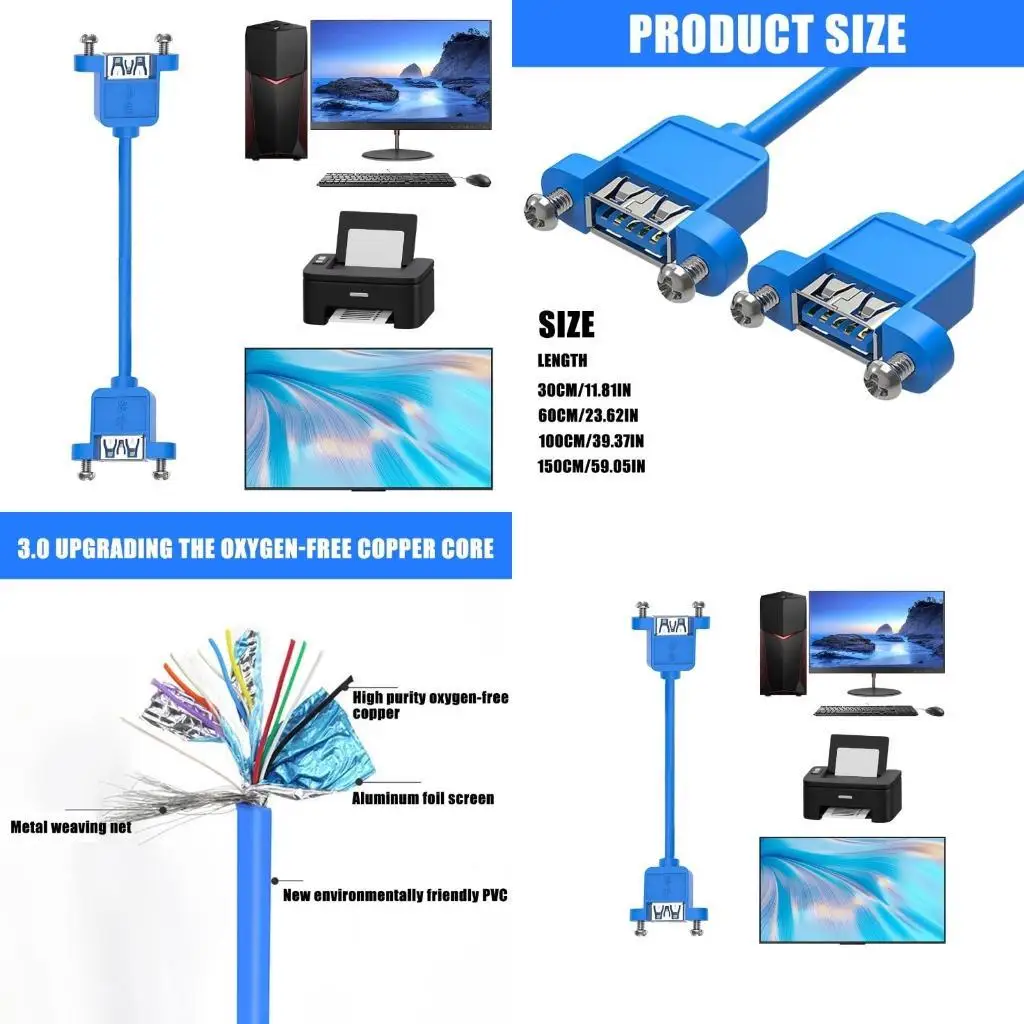 

652F High Speed USB Data Transfer Cable with Mounting Ear, Multi Length 30cm to 150cm for PC, Printer, Mouse, Keyboards