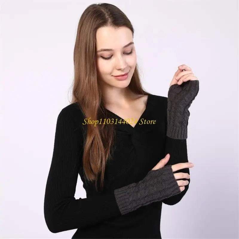 N5KE Soft Cable Knit Fingerless Gloves Arm Protectors Hand Warmer for Adult Cold Weather Outdoor Indoor Warmth Essential