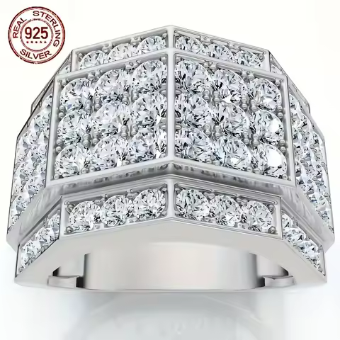 3Ct Lab Diamond Men's Multi Cluster Wide Ring 925 Sterling Silver Luxury Pinky Hip Hop Ring White Gold Plated Jewelry