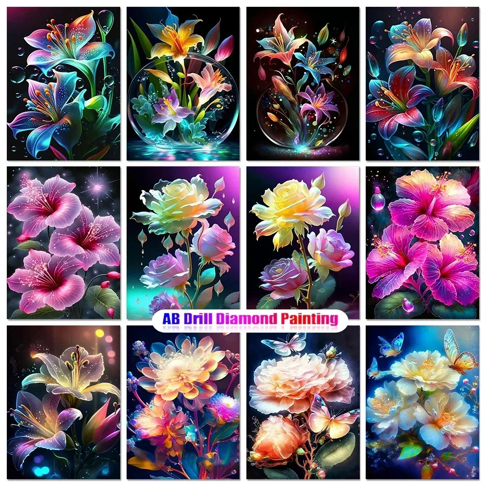 DIY AB Diamond Painting Lily Cross Stitch Set Flower Rhinestone Mosaic Embroidery Handmade Hobbies Home Decoration