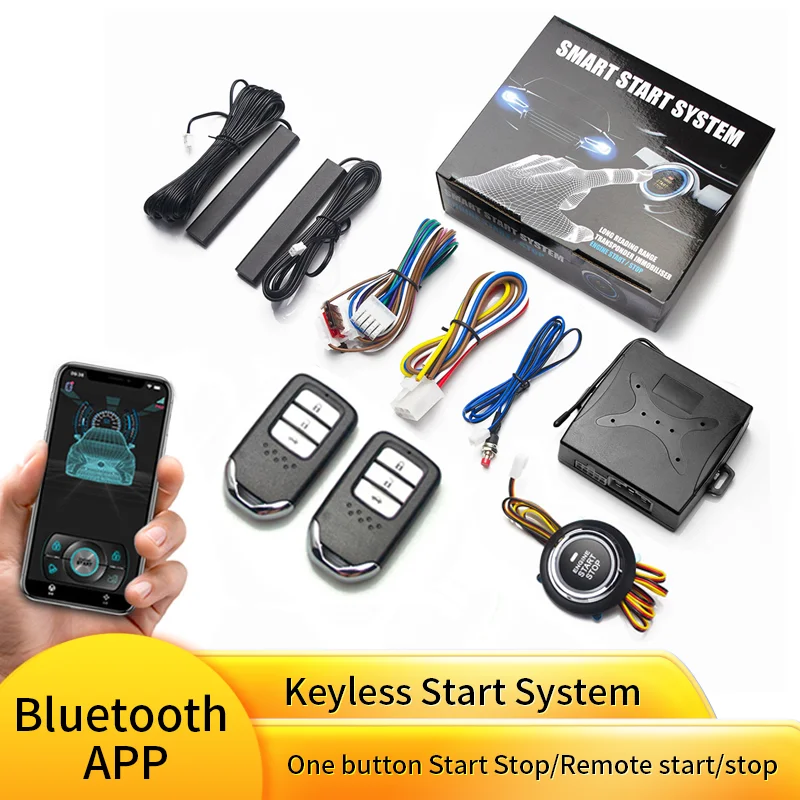 

Universal 12V Car Alarm Security Kit Keyless Entry Remote Start Stop Bluetooth APP Controlled Auto Ignition System Remote Start