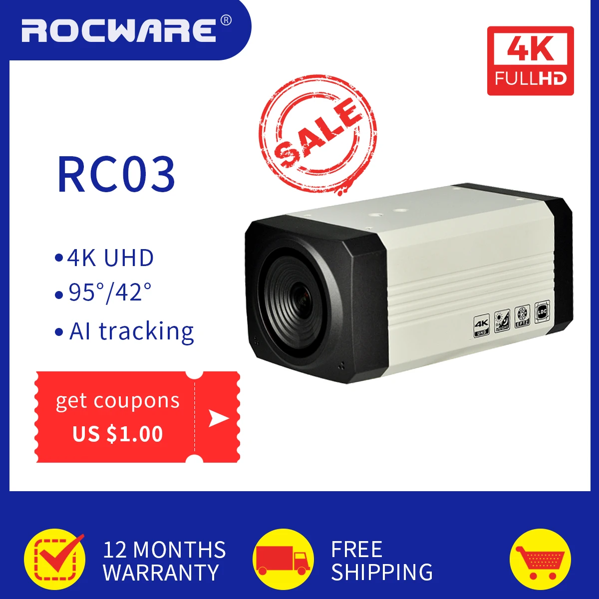 

Rocware RC03 web camera 4K SDI IP Classroom Auto Tracking Camera PoC and PoE Supported for Distance Education and Training / Vid