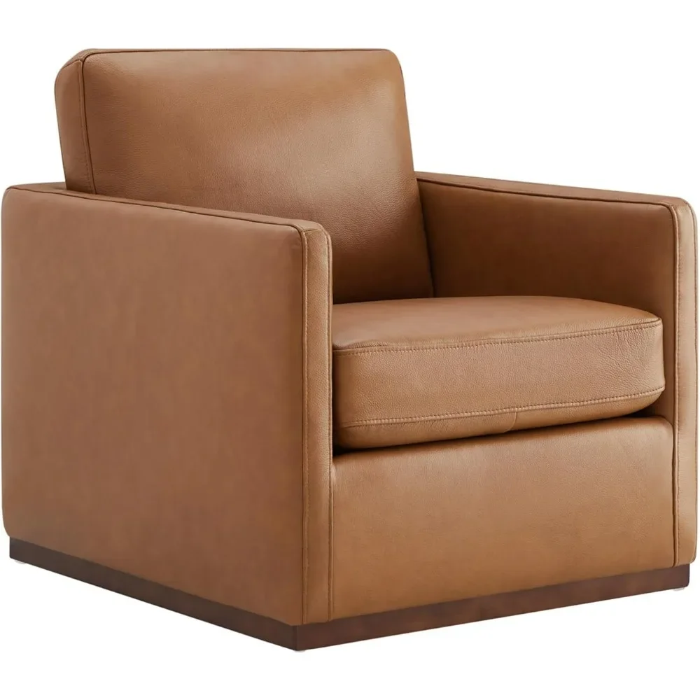 Leather swivel living room chair, FSC certified medieval modern armchair, suitable for living rooms and bedrooms, saddle