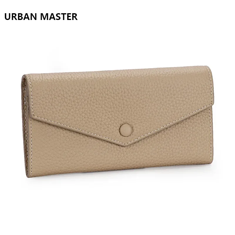 URBAN MASTER-cartera larga de piel de vaca para mujer, Cartera de gran capacidad de cuero genuino de vaca, bolso de mano delgado para teléfono,