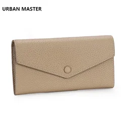 URBAN MASTER 여성용 긴 소가죽 지갑, 대용량 정품 암소 가죽 봉투, 슬림 클러치 휴대폰 지갑, 돔펫 프리아 캔버스