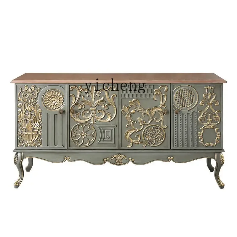 

ZK solid wood dining side cabinet neoclassical entrance door facing the entrance cabinet carved hand-painted decorative cabinet