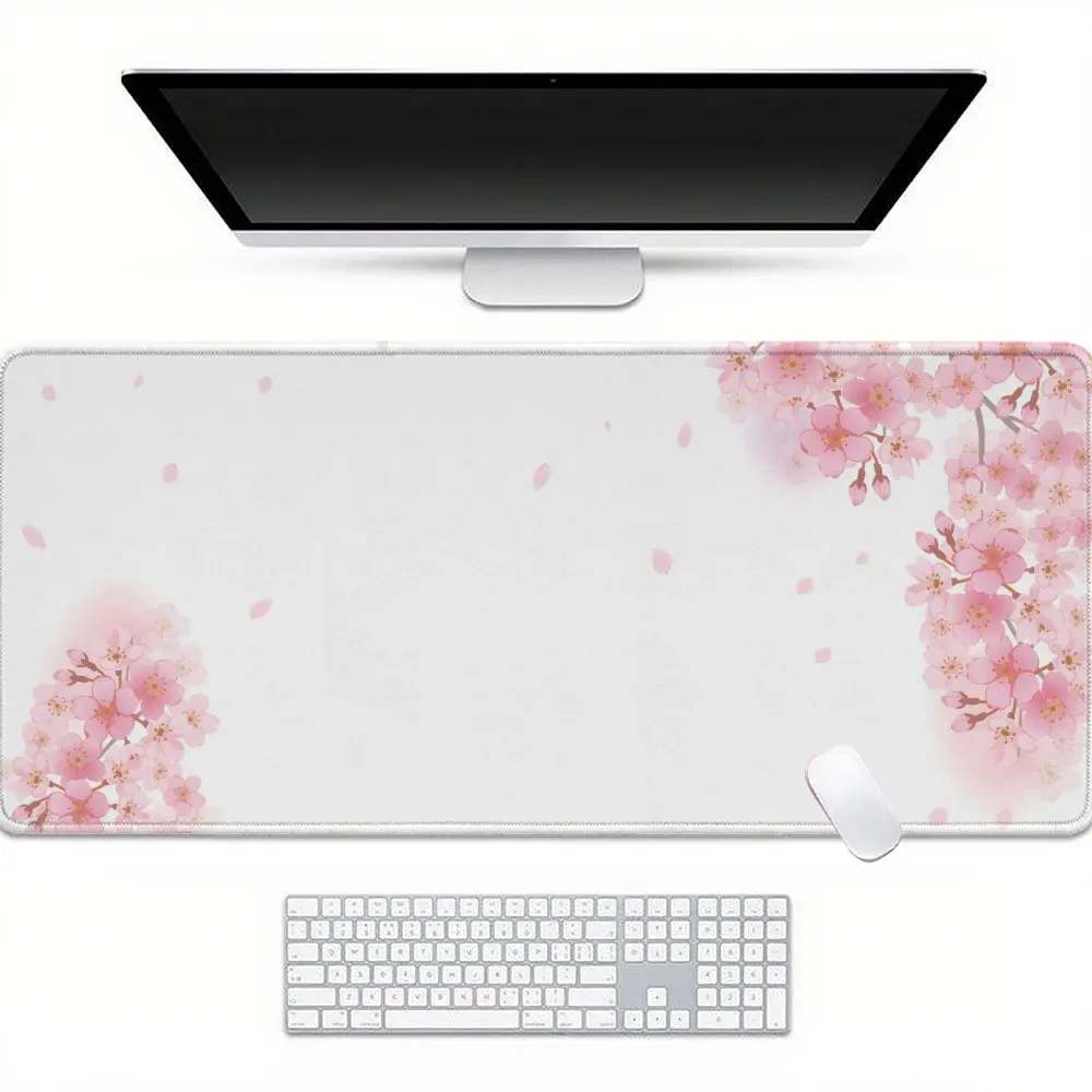 

Aesthetic Sakura Desk Mat, Extended Non-Slip Rubber Gaming Mouse Pad with Delicate Cherry Blossom Print for Home Office