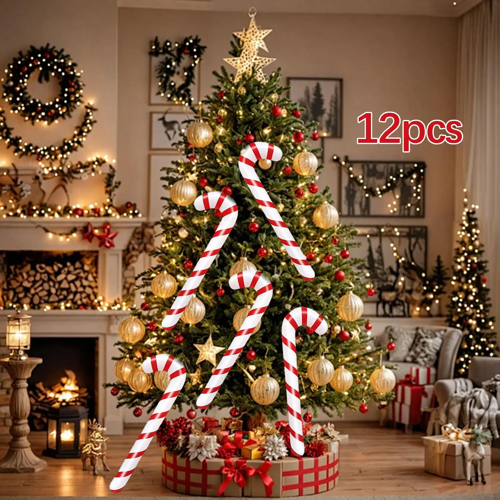 12 Uds bastones de caramelo inflables para decoraciones navideñas Navidad rojo blanco caramelo PVC