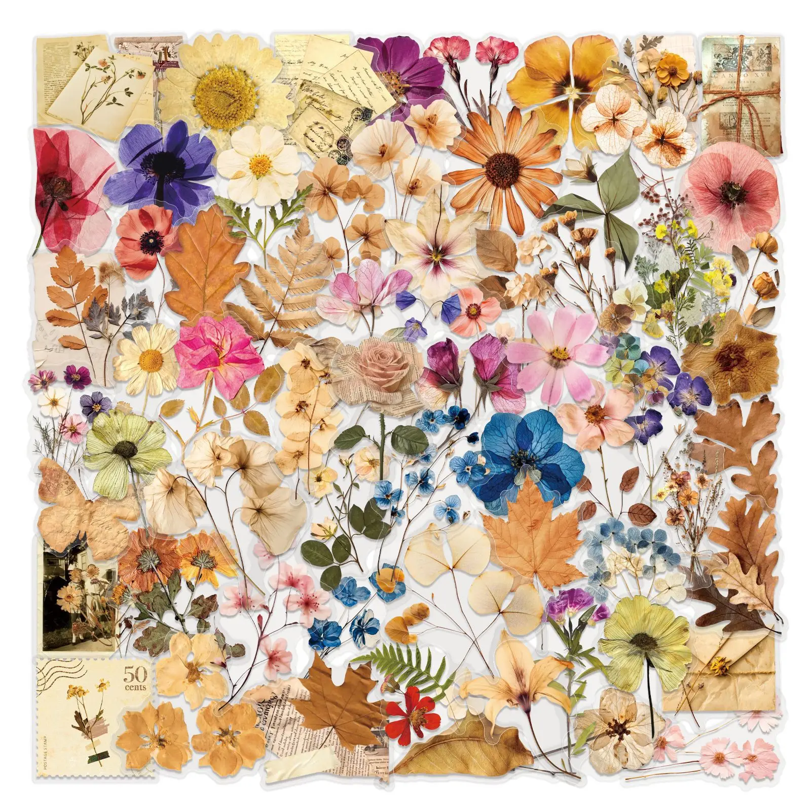 

50/100PCS Plant and Flower PET Stickers Decorative Landscape Stickers DIY Stationery Refrigerator Flower Stickers