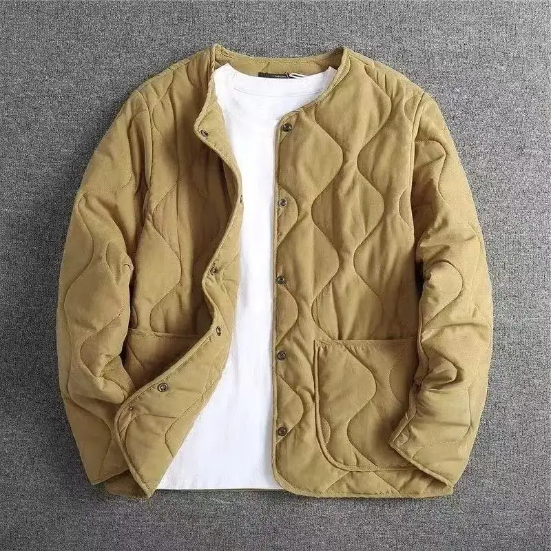 

Зима 2024, мужская однотонная хлопковая куртка с воротником, теплая универсальная ретро-модная молодежная куртка стандартной длины
