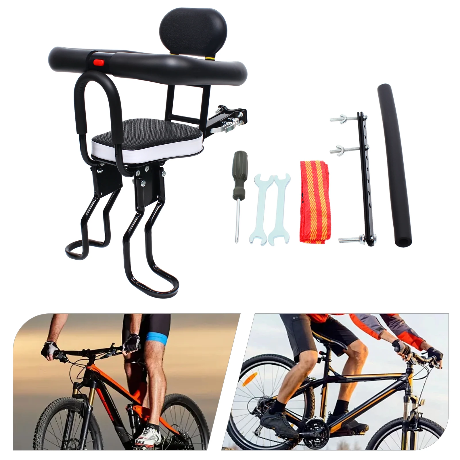 Front-mounted Child Bike Seat Adjustable Child MTB Road Bicycle Safety Chair Baby Saddle Handrail, Bearing Up to 40 kg