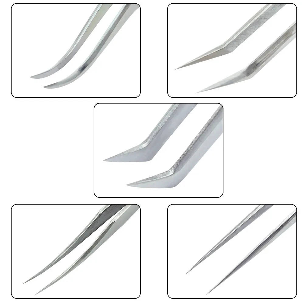 Pinzas para extensión de pestañas, pinzas súper duras de acero inoxidable con puntas de fibra, pinzas antiestáticas de alta precisión, 1 Uds.