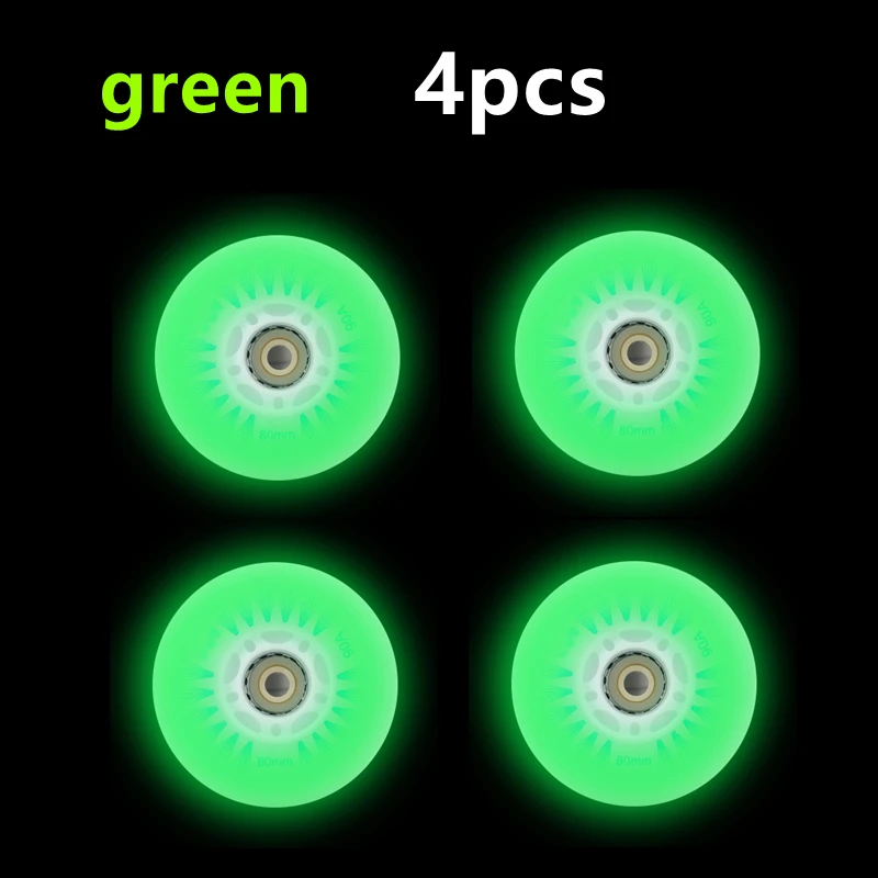 4 Stuks Led Flitswiel 60/62/64/68/70/72/76 // 80Mm Inline Skates 90/100/110/125Mm Speed Skates Rock Fancy Rolschaatsen Pu Banden