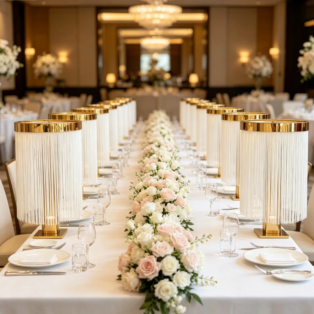 4pcs 80-100cm Wedding Party Table Decoration Gold Metal Round Tassel Flower Stand Custom-sized Mirrored Decorative Backdrop