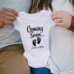 Baby Coming Soon 2024 / 2023 Baby Announcement Newborn Bodysuit Summer Baby Boys Girls Pregnancy Reveal Ropa Jumpsuit Outfits