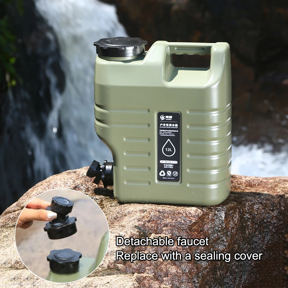 12L Outdoor Water Bin Large Capacity Portable Water Carrier with Detachable Faucet No Leakage for Camping Fishing Picnic Hiking