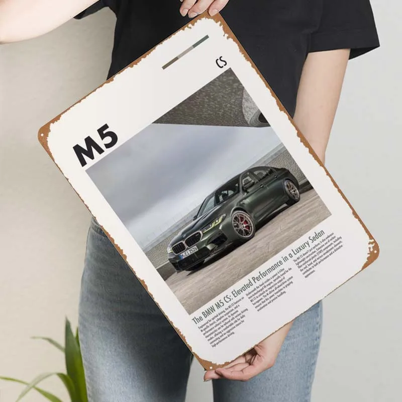 BMW M5 CS Metal Sign Cars Poster decorativo piastre metalliche targa in banda stagnata per Garage Wall Art Decoration Retro Room Decor Men Home