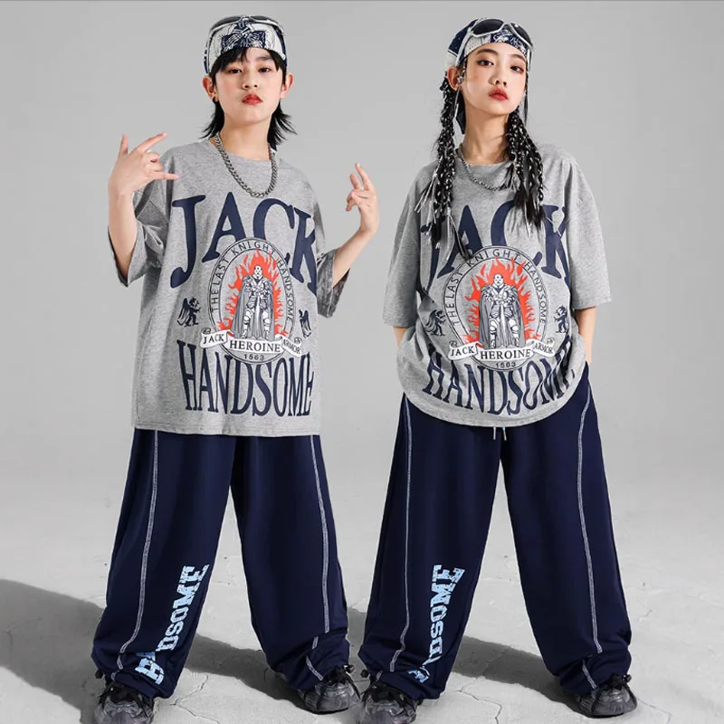 Tenues Hip Hop pour filles, T-shirt ample, pantalon en Denim de danse de rue, Streetwear pour enfants, Costume K-pop pour adolescents, ensemble de vêtements de Jazz