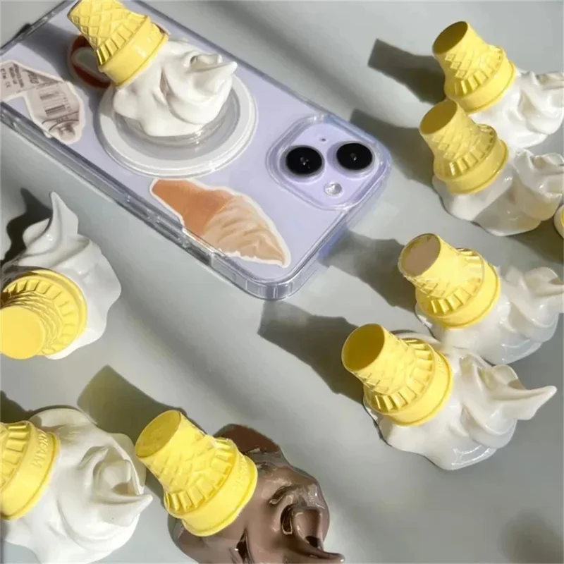 

Korean Cute 3D Ice Cream For Magsafe Magnetic Phone Griptok Stand For iPhone 16 Pro Max For Magsafe Smart Phone Case Lazy Holder