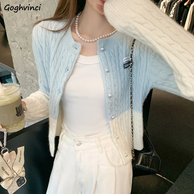 

Cardigan Women Panelled Ins Twist All-match Korean Fashion Jacquard Design Knitted Daily Gentle Sweet Girls Autumn Outwear Cozy