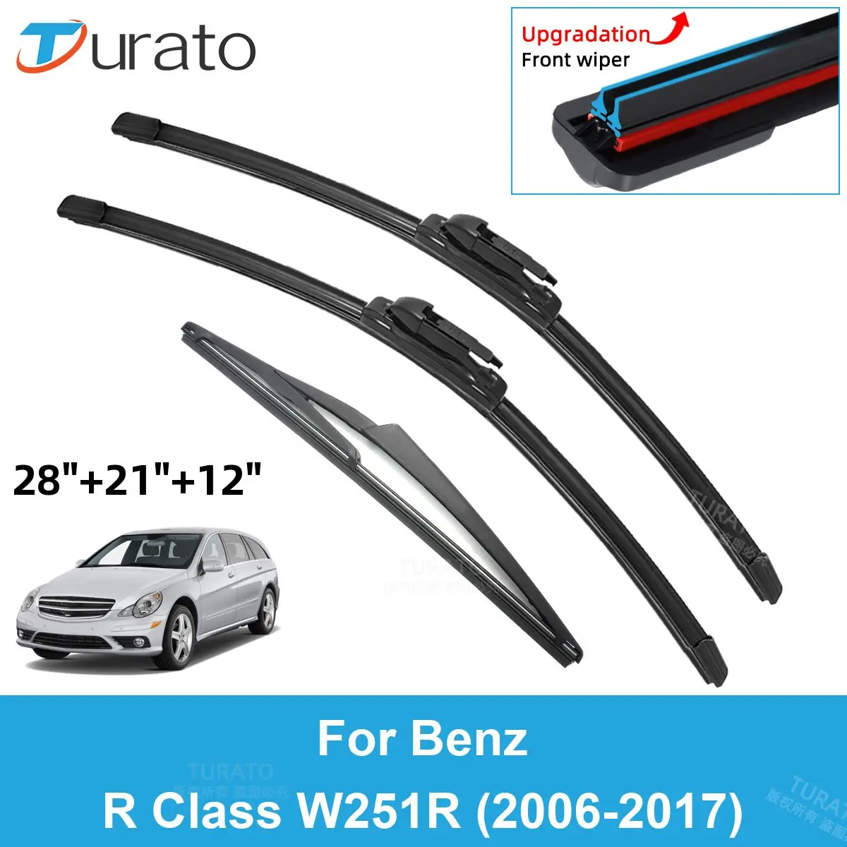 

3PCS Car Wiper Blades for 2006-2017 Benz R Class W251R Rear Windshield Wipers Double Rubber Car Accessories 2015 2016 2017