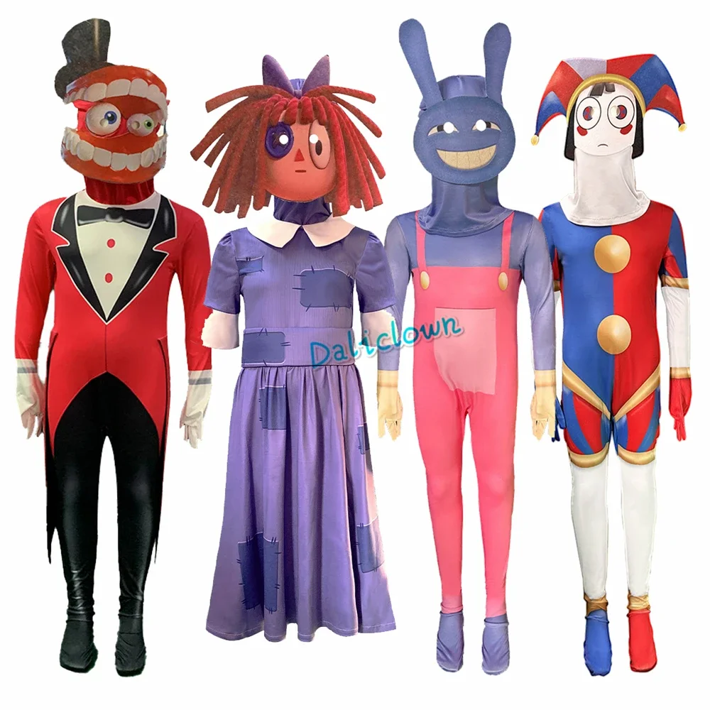 Digimon Amazing Digital Circus Cosplay Pomni Jax Jumpsuit Kid Holographic Dress Caine Ragatha Clothes Suit Mask Cosplay Costume