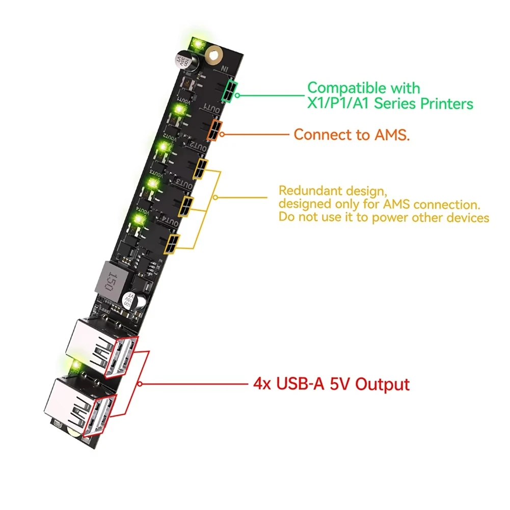 A72Z  Panda Branch Power Expansion Board with USB Ports 24V Power Supply Ports for X1 P1 A1 AMS Panda Touch