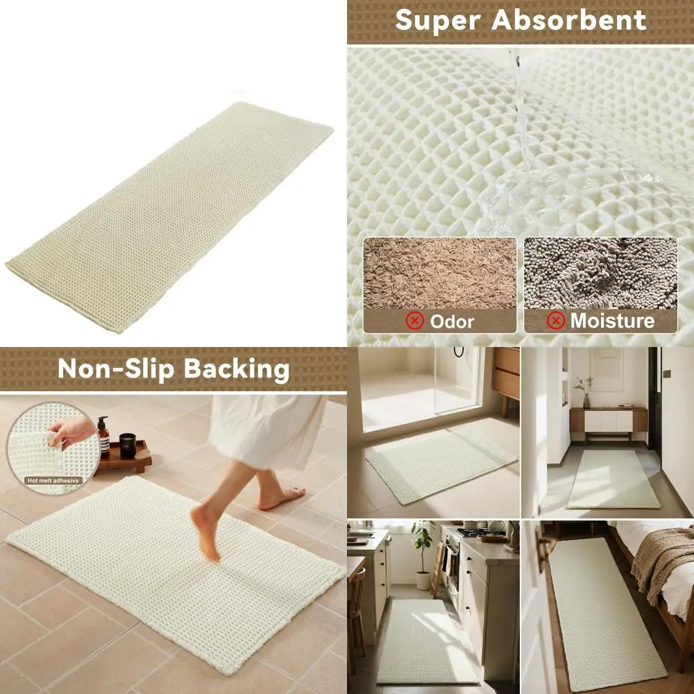 

Кремово-белый вафельный коврик 24x72 — нескользящий, мягкий, впитывающий, быстросохнущий коврик для ванной комнаты в фермерском доме
