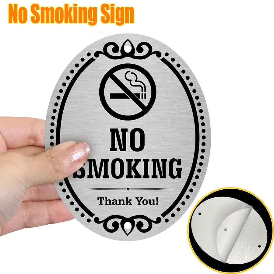 aluminum No smoking sign for business and home use with adhesive sticker to be removed in silver and black