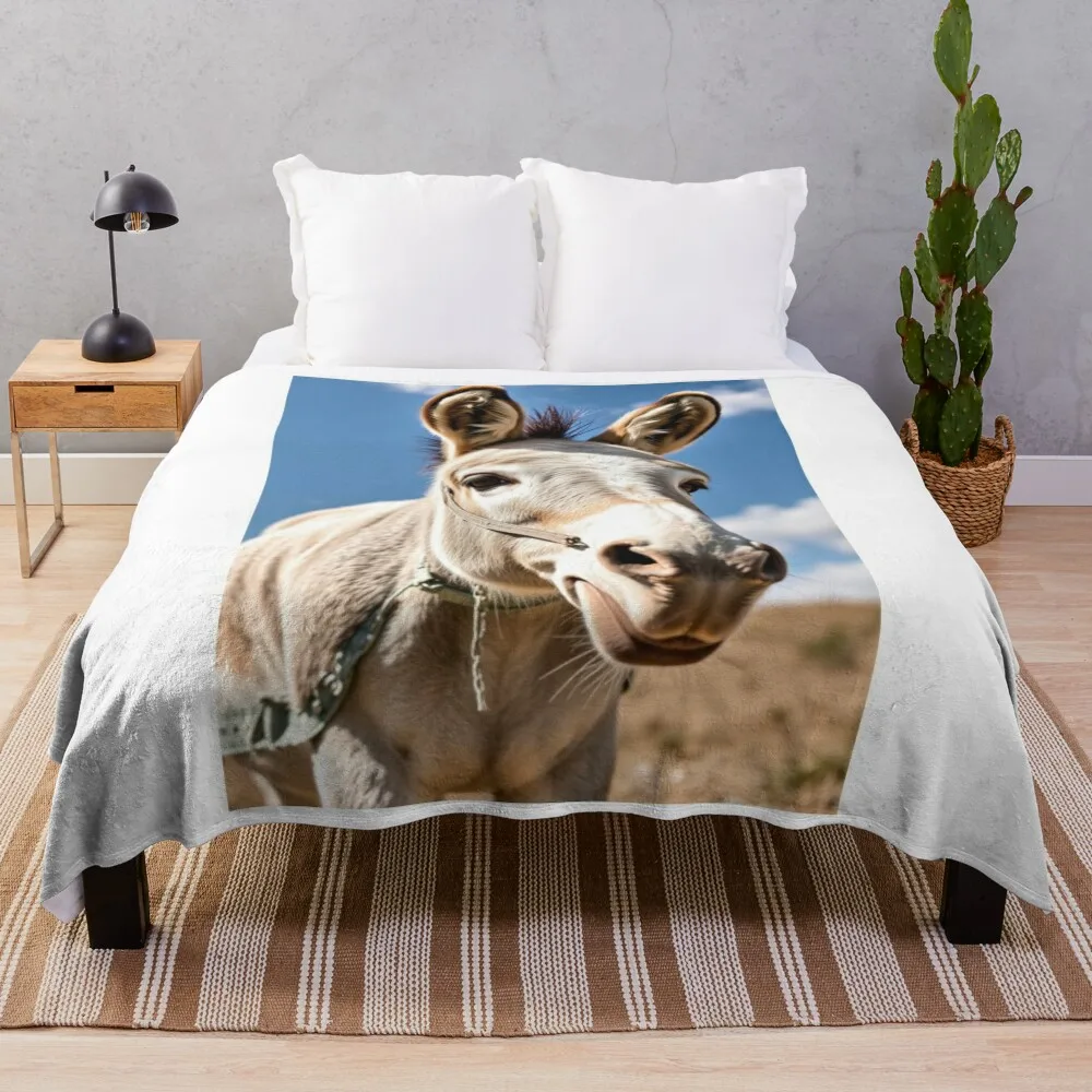 

A cheerful donkey Throw Blanket Bed Fashionable Blankets For Bed Flannel Fabric Hairy Blankets