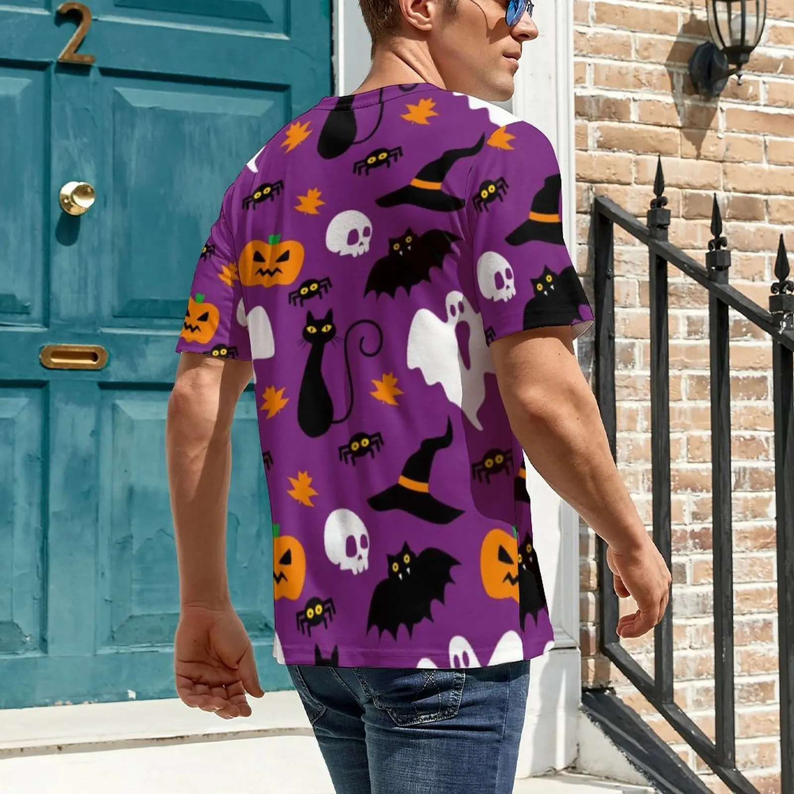 Oversize T-Shirt Beach Cute Halloween T-Shirts Spooky Pumpkin Boo Ghost Skull Y2K Crew Neck Tee Shirt Men Novelty Design Tops