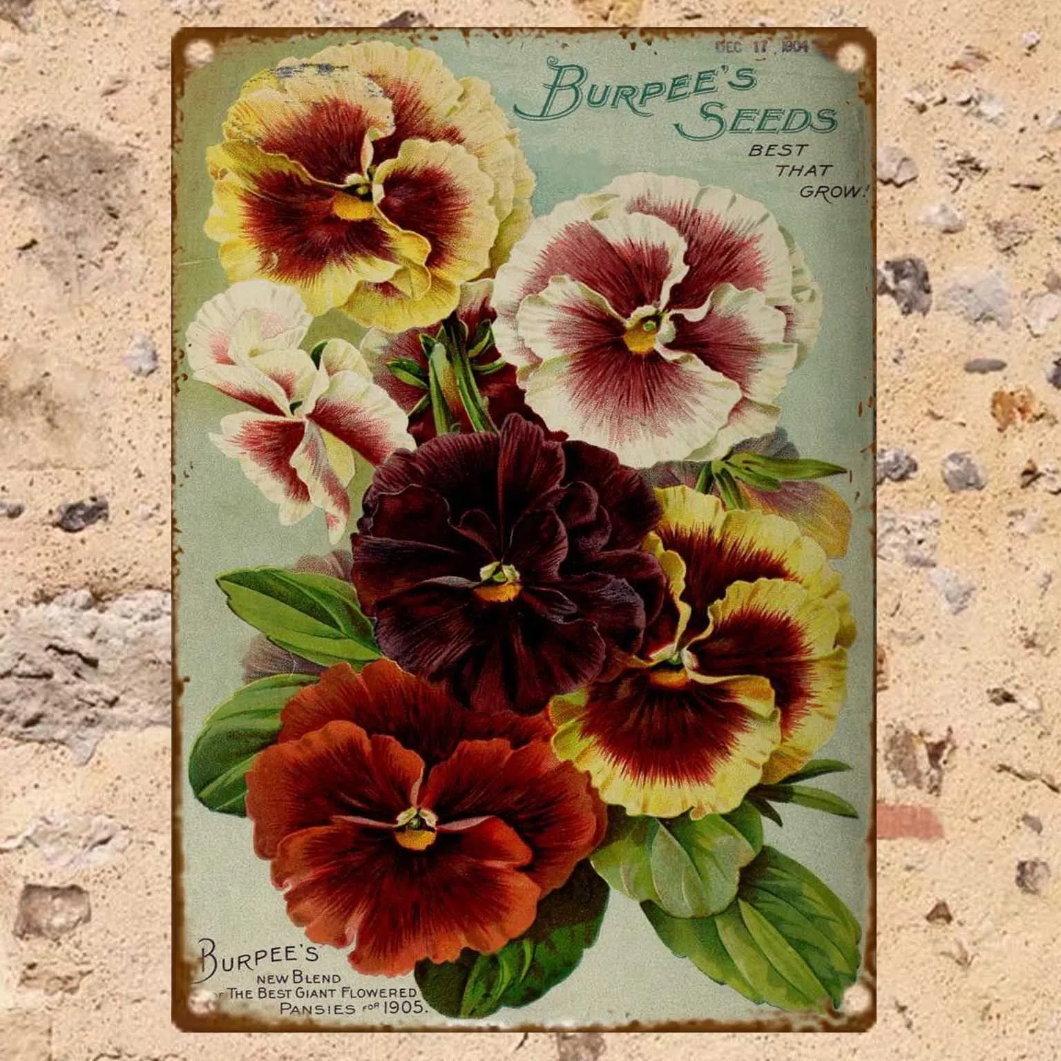 Vintage Pansy Flower Seed Packet Metal Sign, Waterproof Iron Poster Frame, 8.0x12.0inch, Horizontal Oblong Retro Garden Decor, f