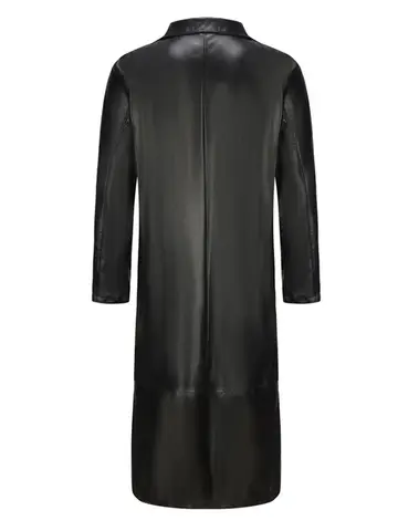 Herrjacka i konstläder med klassisk krage, långärmad knappstängning, vindtät kappa för hösten/vintern 10 best sales läderjackor för män - №5