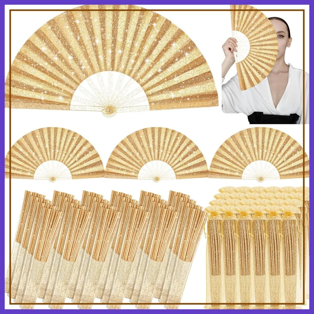 

24 Pcs Glitter Large Folding Hand Fans for Line Dancing, Dancing Fans with Bag Clapping Popping Raves Fan Bulk for Wedding Bride EDM Club Party Decorations