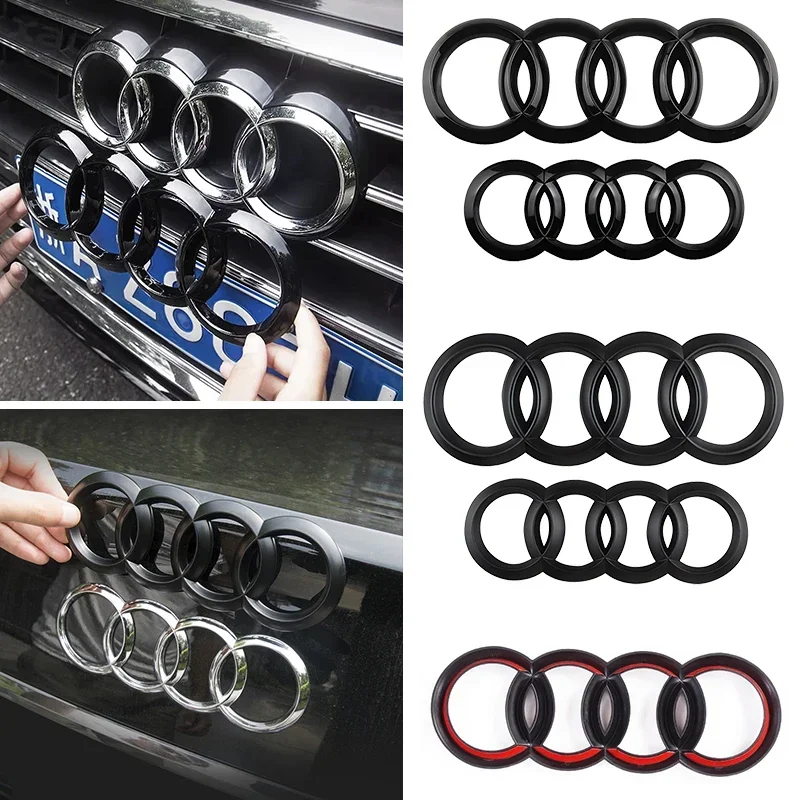 

ABS Four Ring Car Logo Cover Front Grille Badge Rear Trunk Emblem Decal For Audi A3 A4 A5 A6 A7 A8 Q3 Q5 Q7 Q8 Car Accessories