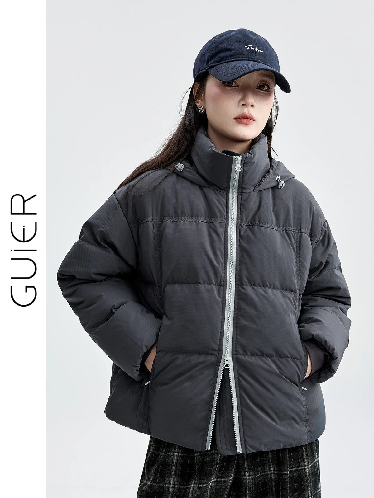 

Женская зимняя куртка-пуховик с двойной молнией, воротником-стойкой, белая, теплая, свободного кроя, удлиненная