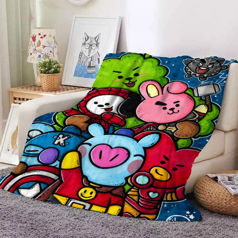 Christmas Bt21 Anime 70x100cm Flannel Blanket Kawaii CHIMMY SHOOKY MANG Soft Comfortable Office Nap Air Conditioning Throw Decor