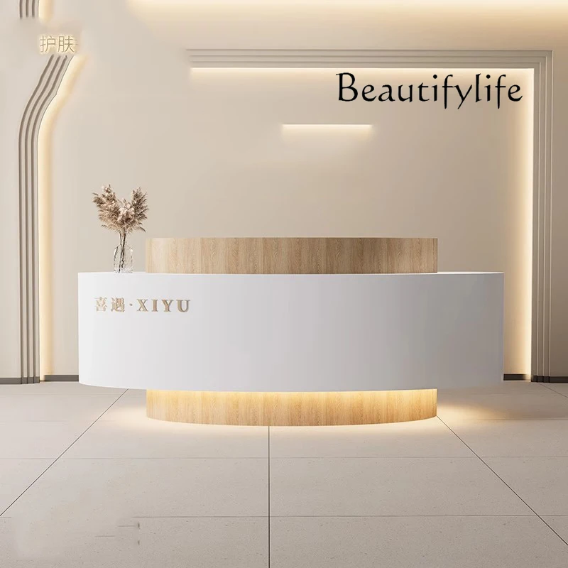 

R Luxury Curved Reception Desks Modern Shelves Restaurant Company Desks Industrial Hotel Display Escritorio Commercial Furniture