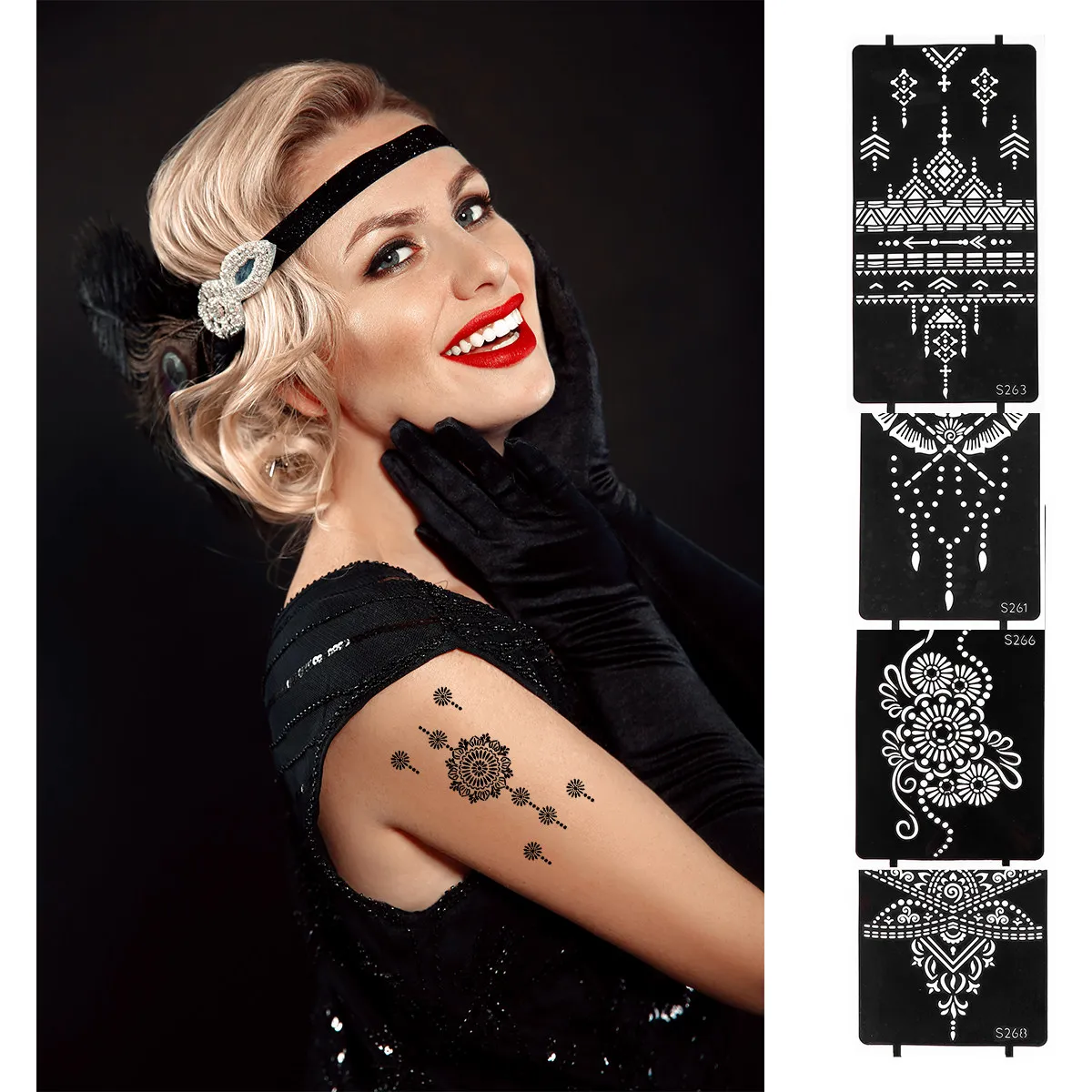 

10 шт. трафаретов для татуировок с вырезанными узорами для взрослых, шаблоны для рисования на теле, самоклеящиеся временные татуировки, декоративные элементы для тату-арта
