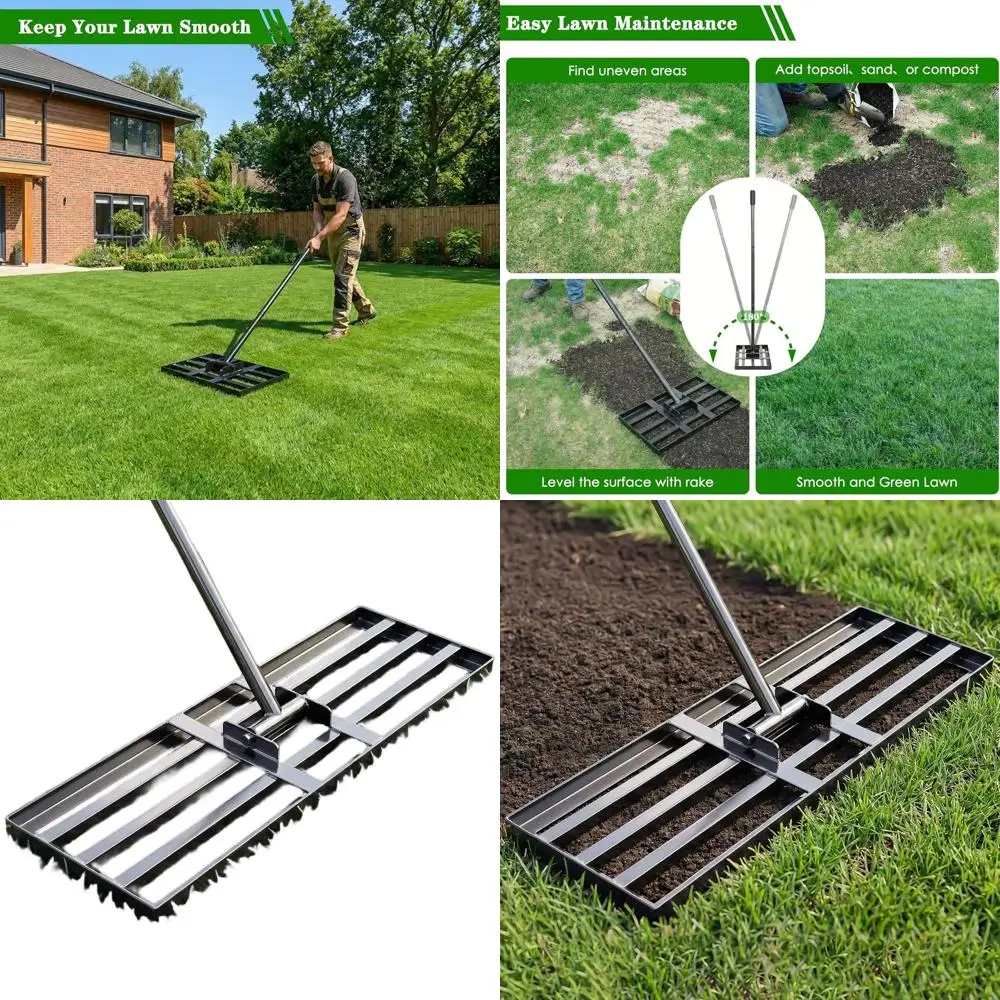 

30x10 Inch Heavy-Duty Lawn Leveling Rake for Soil, Sand, and Grass - Easy Assembly, Sturdy Stainless Steel, Ideal for Yards, Gar